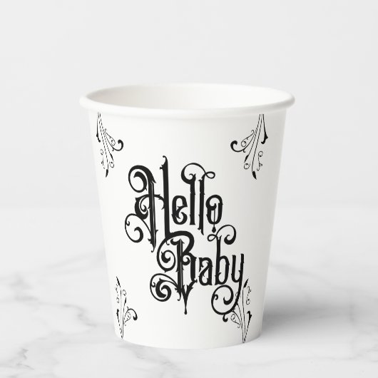 Gobelets En Papier Baby shower du parti gothique Bonjour Noir (Recto)