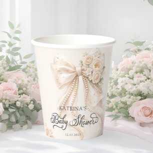 Gobelets En Papier Baby-Shower Élégant avec Ruban Floral