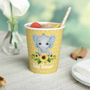 Gobelets En Papier Baby shower Eléphant mignon