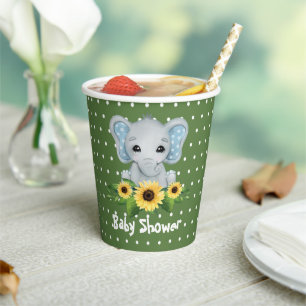 Gobelets En Papier Baby shower Eléphant mignon