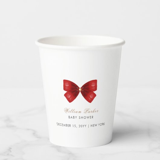 Gobelets En Papier Baby shower en bois d'aquarelle simple rouge (Verso)