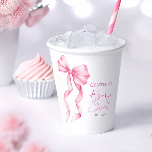 Gobelets En Papier Baby shower en ruban rose