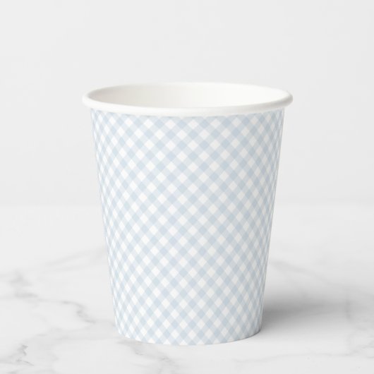 Gobelets En Papier Baby shower en vichy bleu clair simple (Verso)