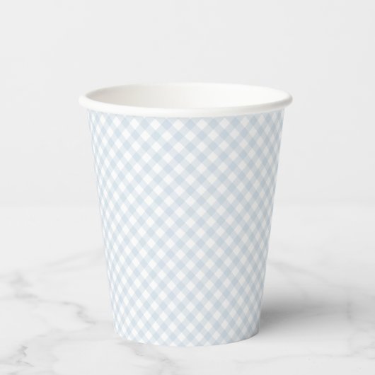 Gobelets En Papier Baby shower en vichy bleu clair simple (Recto)