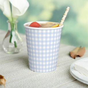 Gobelets En Papier Baby shower En vichy bleu plaid