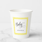 Gobelets En Papier Baby shower En vichy Jaune doux (Recto)