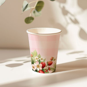 Gobelets En Papier Baby shower en vichy rose fraise