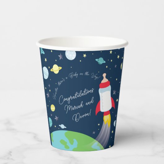 Gobelets En Papier Baby shower Espace Extérieur Bouteille Fusée Navir (Verso)