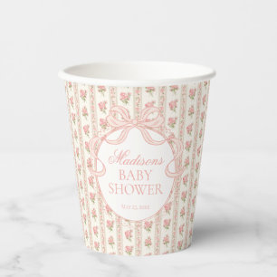 Gobelets En Papier Baby Shower Fancy Floral Pêche et Beige