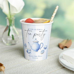 Gobelets En Papier Baby Shower Fête à Thé Bleue