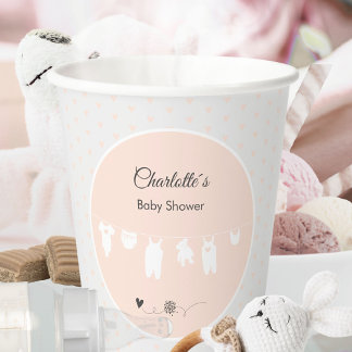 Gobelets En Papier Baby Shower Fille aux Cœurs Rose Clair