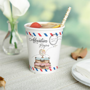 Gobelets En Papier Baby Shower Fille Aventure Valise Vintage Courrier