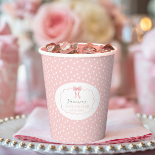 Gobelets En Papier Baby Shower Fille Coquette Arc-en-ciel Ruban Rose