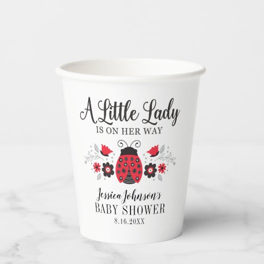 Gobelets En Papier Baby shower fille de la petite dame Ladybug (Recto)