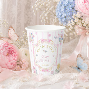 Gobelets En Papier Baby Shower Fille Floral Fantaisiste Rose