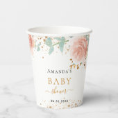 Gobelets En Papier Baby shower fille rose or rose fleuri eucalyptus (Verso)