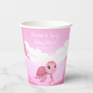 Gobelets En Papier Baby Shower Fille Tortue de Mer Rose Mignonne