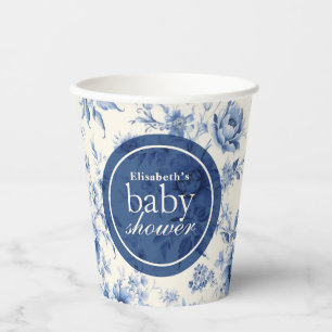 Gobelets En Papier Baby Shower Fleur Bleu Toile de Jouy