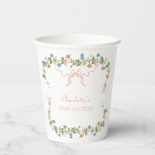 Gobelets En Papier Baby shower fleur sauvage à cou rose (Recto)