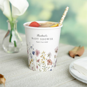 Gobelets En Papier Baby shower Fleur sauvage Boho Fresh