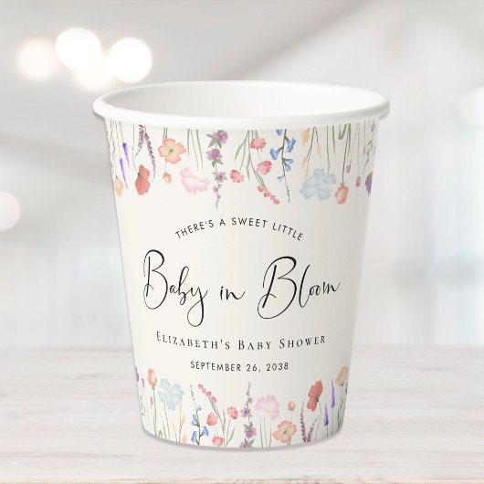 Gobelets En Papier Baby shower Fleur sauvage d'aquarelle bébé en fleu