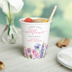Gobelets En Papier Baby shower Fleur sauvage d'aquarelle douce