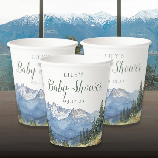 Gobelets En Papier Baby shower Fleur sauvage Watercolor Mountain