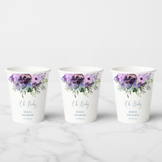 Gobelets En Papier Baby shower fleuri violet (Multi)