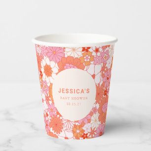 Gobelets En Papier Baby shower Floral Boho rose orange rétro