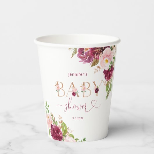 Gobelets En Papier Baby shower floral bordeaux automne (Verso)
