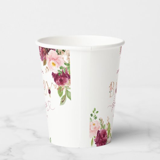 Gobelets En Papier Baby shower floral bordeaux automne (Droite)