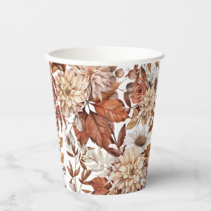 Gobelets En Papier Baby shower floral de l'aquarelle d'automne