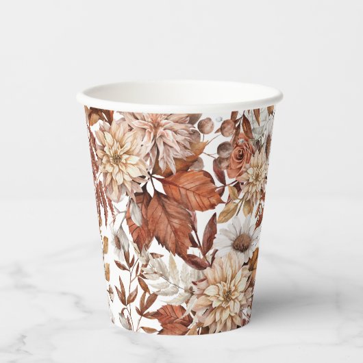 Gobelets En Papier Baby shower floral de l'aquarelle d'automne (Recto)