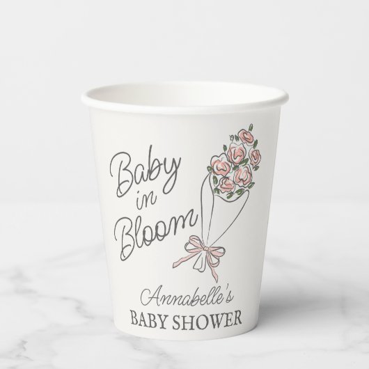 Gobelets En Papier Baby shower Floral Fleur Rose (Verso)