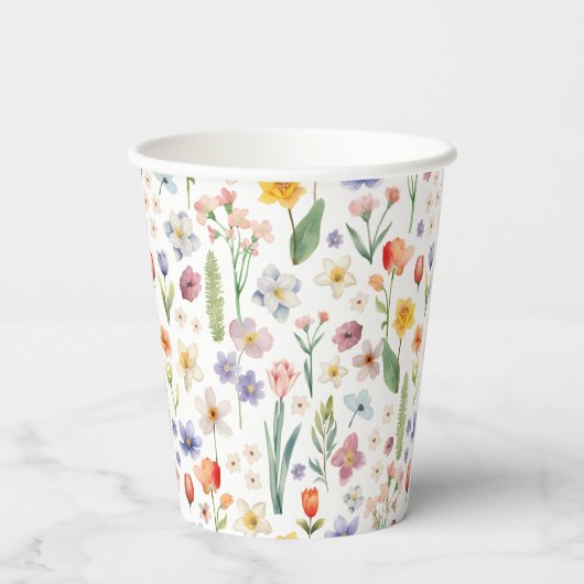 Gobelets En Papier Baby shower floral - Fleurs sauvages aquarelle (Verso)