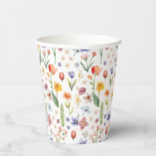 Gobelets En Papier Baby shower floral - Fleurs sauvages aquarelle (Droite)