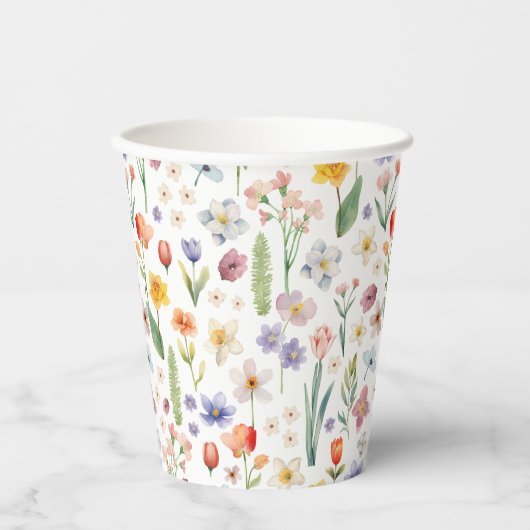 Gobelets En Papier Baby shower floral - Fleurs sauvages aquarelle (Recto)