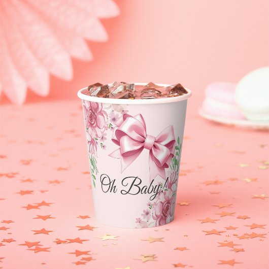 Gobelets En Papier Baby shower Floral Pink Bow