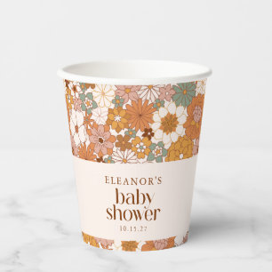 Gobelets En Papier Baby shower Floral Retro Terracotta Boho