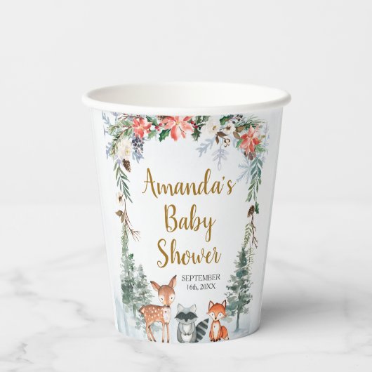 Gobelets En Papier Baby shower forestier d'hiver (Verso)