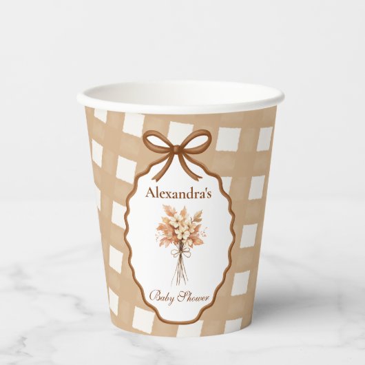 Gobelets En Papier Baby shower forestier En vichy neutre (Recto)