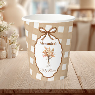 Gobelets En Papier Baby shower forestier En vichy neutre