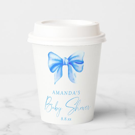 Gobelets En Papier Baby shower Garçon à arc bleu (Recto)