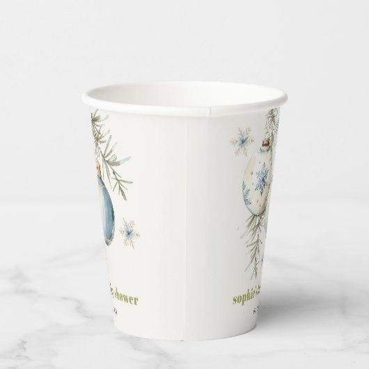 Gobelets En Papier Baby shower Garçon de Noël Bleu Minimal d'hiver (Droite)