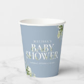 Gobelets En Papier Baby shower garçon Dusty Blue Greenery (Verso)