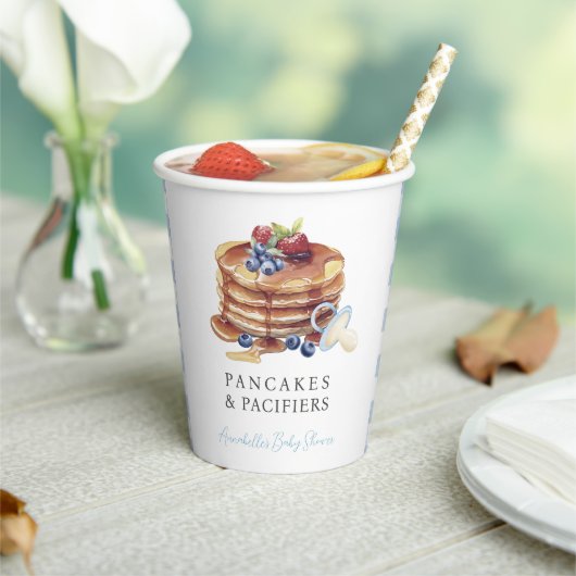 Gobelets En Papier Baby-Shower Garçon "Pancakes & Pacifiers" Gingham  (Insitu)