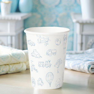 Gobelets En Papier Baby shower garçon thème Toile de Jouy bleue
