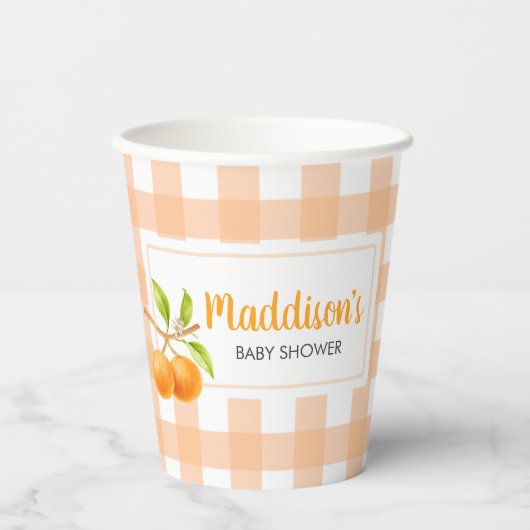 Gobelets En Papier Baby-Shower Gingham Orange (Recto)