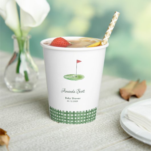 Gobelets En Papier Baby Shower Gingham Vert de Golf (Insitu)