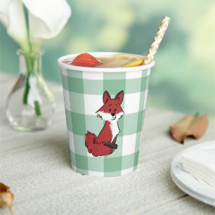 Gobelets En Papier Baby Shower Gingham Vert Renard Rouge Mignon